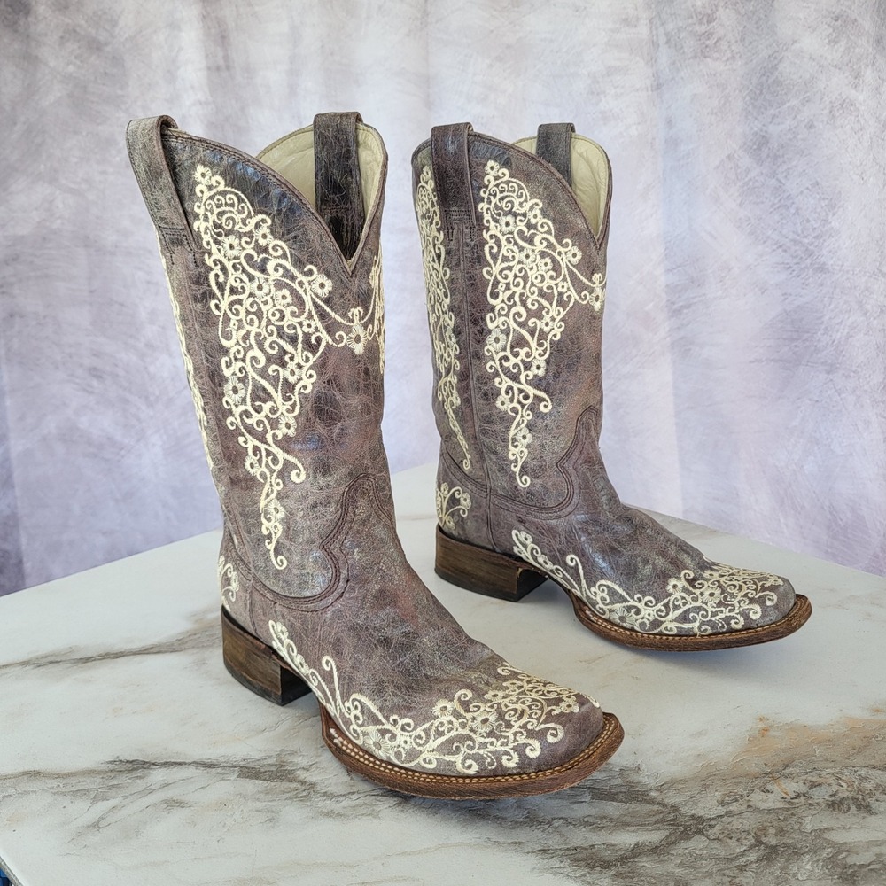 Corral Embroidered Western Cowboy Boots Suede Size 9 M Women's